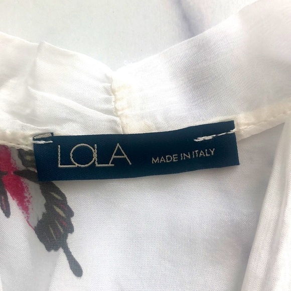 Lola Made in Italy White Butterfly Print Sheer Blouse Size Medium - Picture 9 of 16
